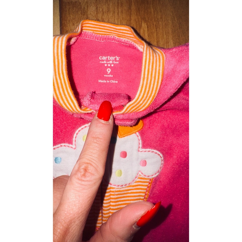 Carters Pink Cupcake Footed Pajamas Sleepers Baby Girl 9 Months - Picture 2 of 4